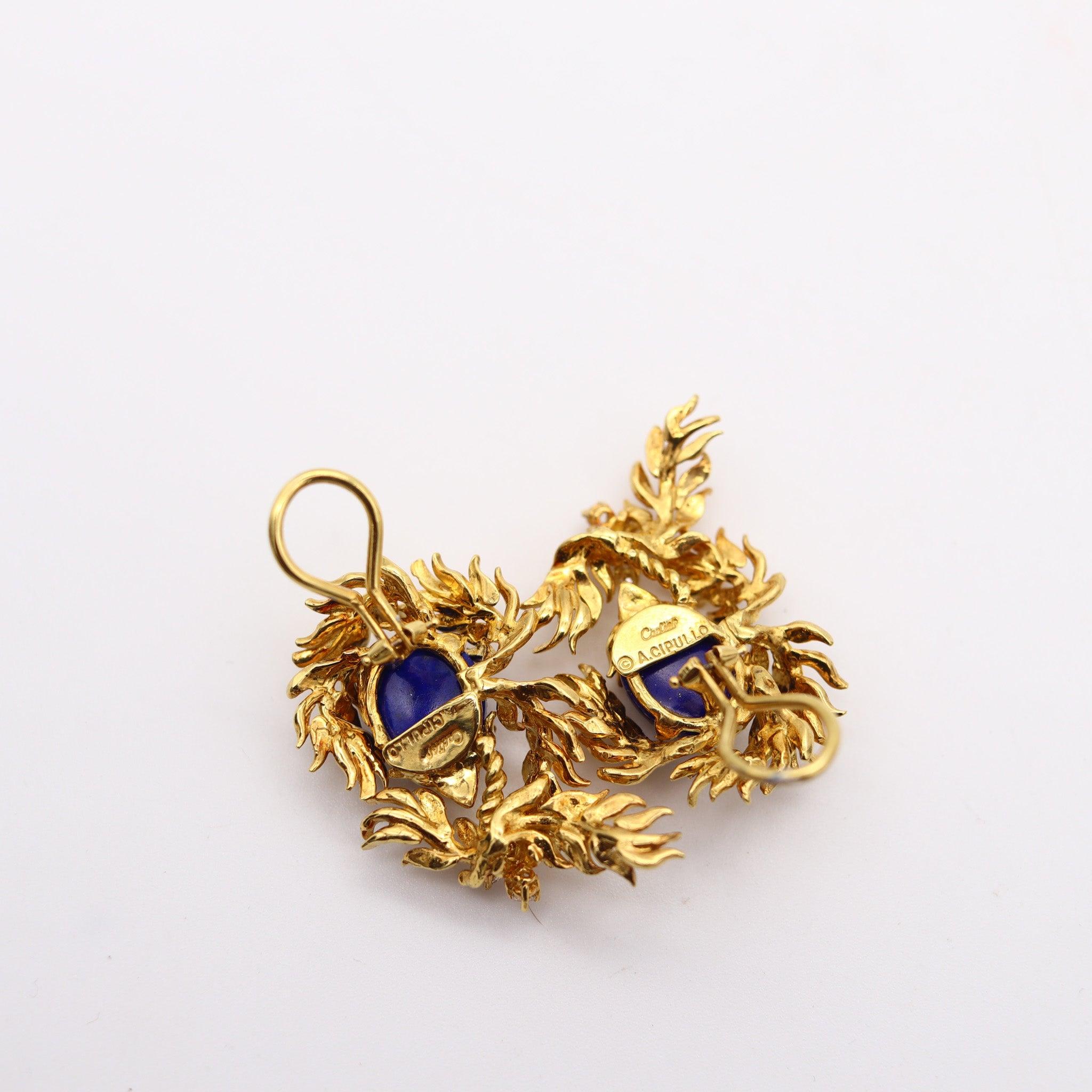 CARTIER 1969 Aldo Cipullo Clips Ohrringe aus 18 Karat Gelbgold, Lapislazuli und Diamanten im Zustand „Hervorragend“ im Angebot in Miami, FL