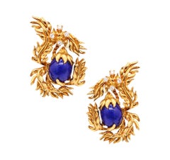 CARTIER 1969 Aldo Cipullo Clips Earrings In 18Kt Yellow Gold, Lapis & Diamonds
