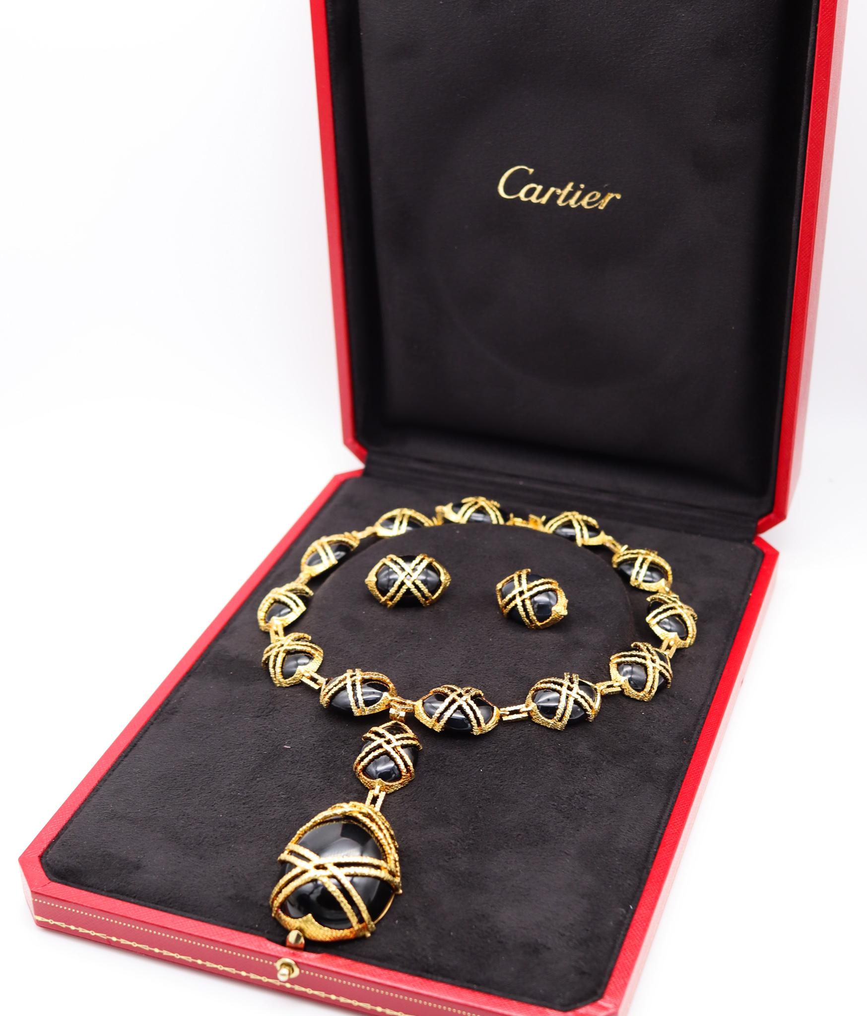 Cartier 1969 Retro Modernist Necklace & Earring Suite in 18kt Gold & Black Jade 7