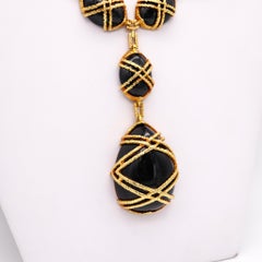 Cartier 1969 Retro Modernist Necklace & Earring Suite in 18kt Gold & Black Jade