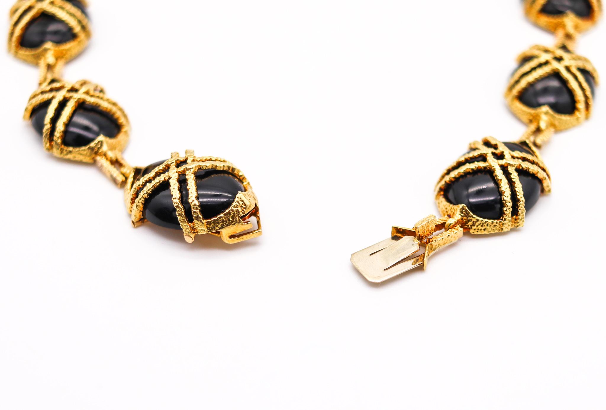 Cabochon Cartier 1969 Retro Modernist Necklace & Earring Suite in 18kt Gold & Black Jade