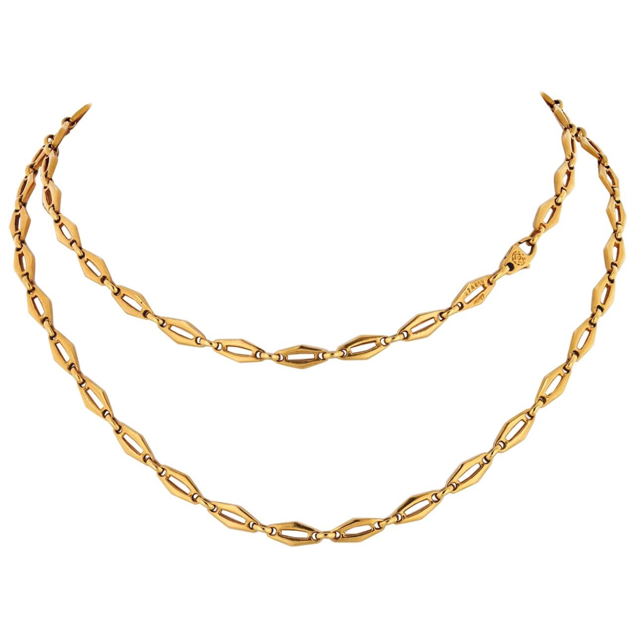 Cartier 1970 18 Karat Yellow Gold Vintage Logo Long Chain Necklace