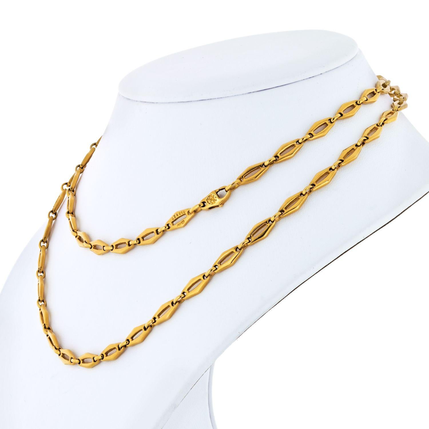 Modern Cartier 1970 18 Karat Yellow Gold Vintage Logo Long Chain Necklace