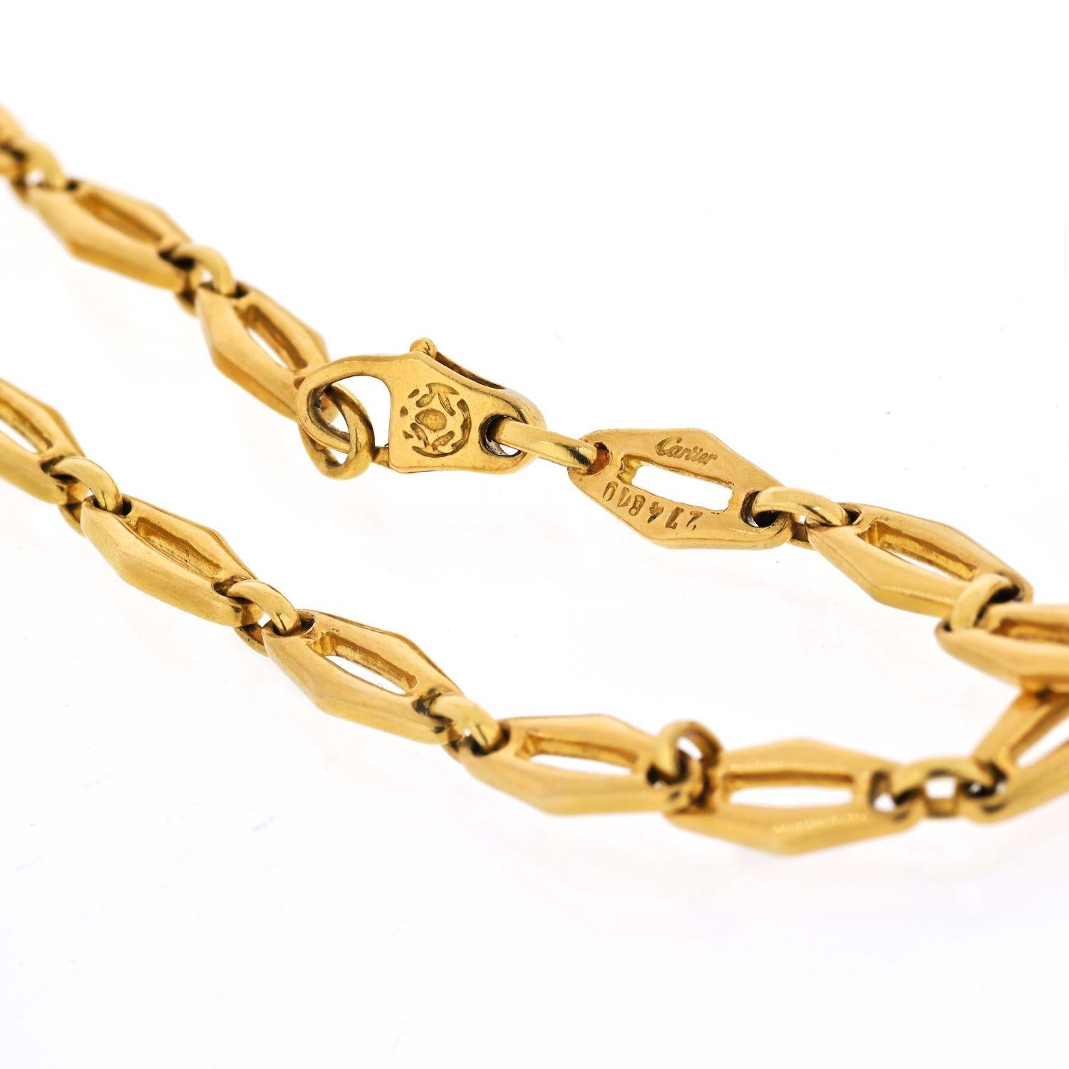 Cartier 1970 18 Karat Yellow Gold Vintage Logo Long Chain Necklace In Excellent Condition In New York, NY