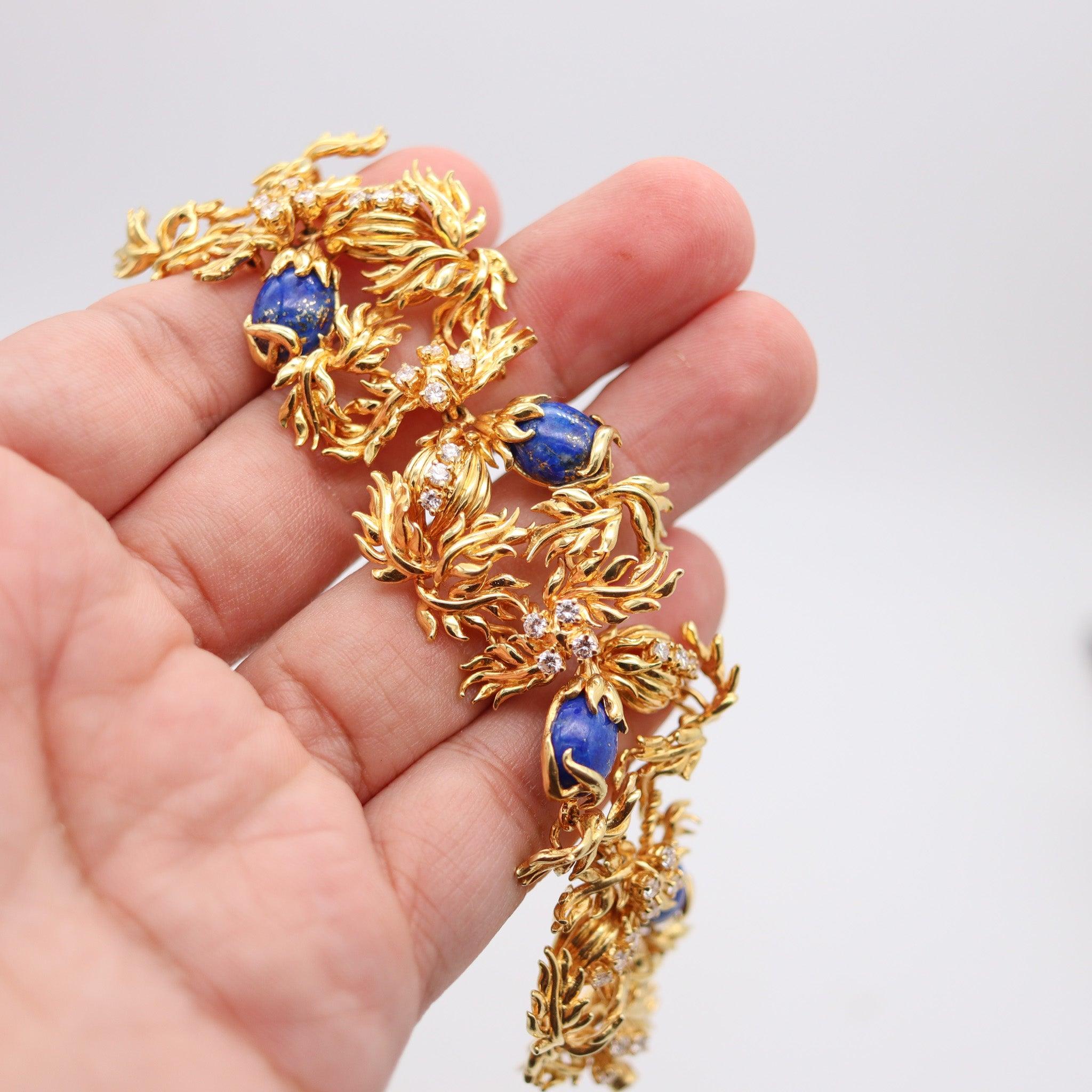 CARTIER 1970 Aldo Cipullo for Cartier en or jaune 18 carats avec lapis et diamants VS en vente 2