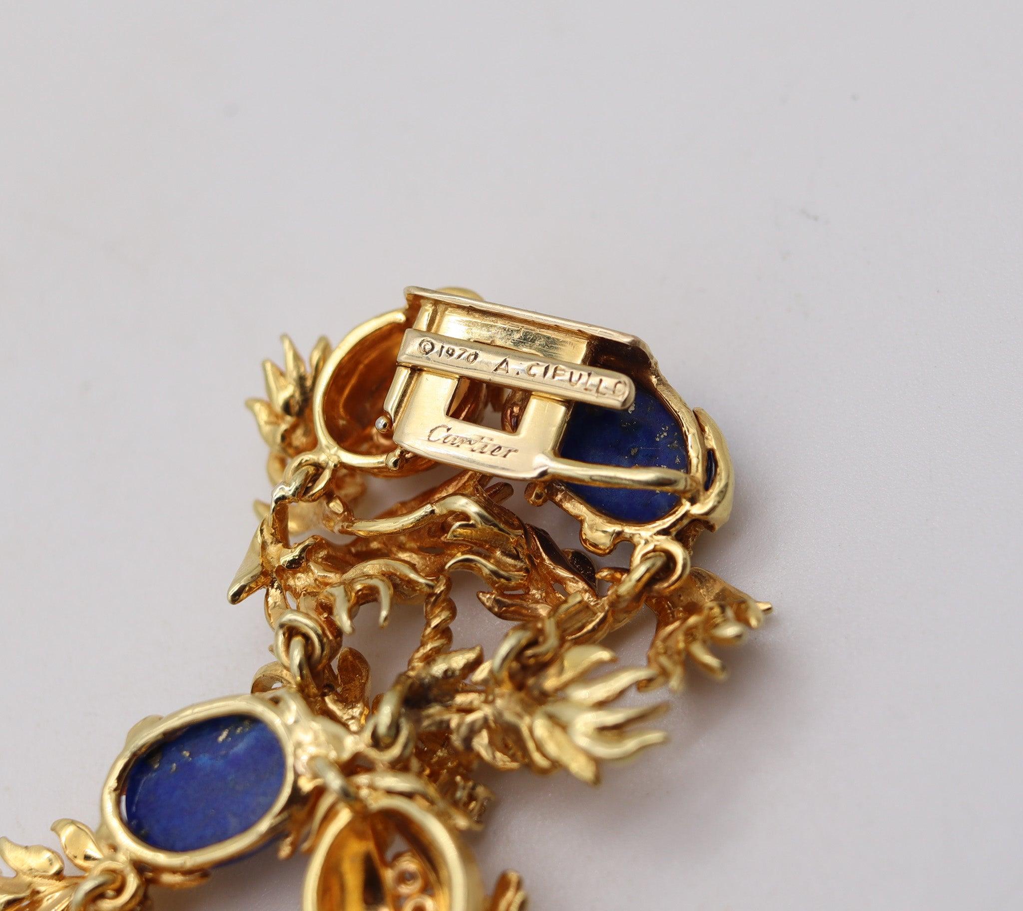 CARTIER 1970 Aldo Cipullo for Cartier en or jaune 18 carats avec lapis et diamants VS en vente 3