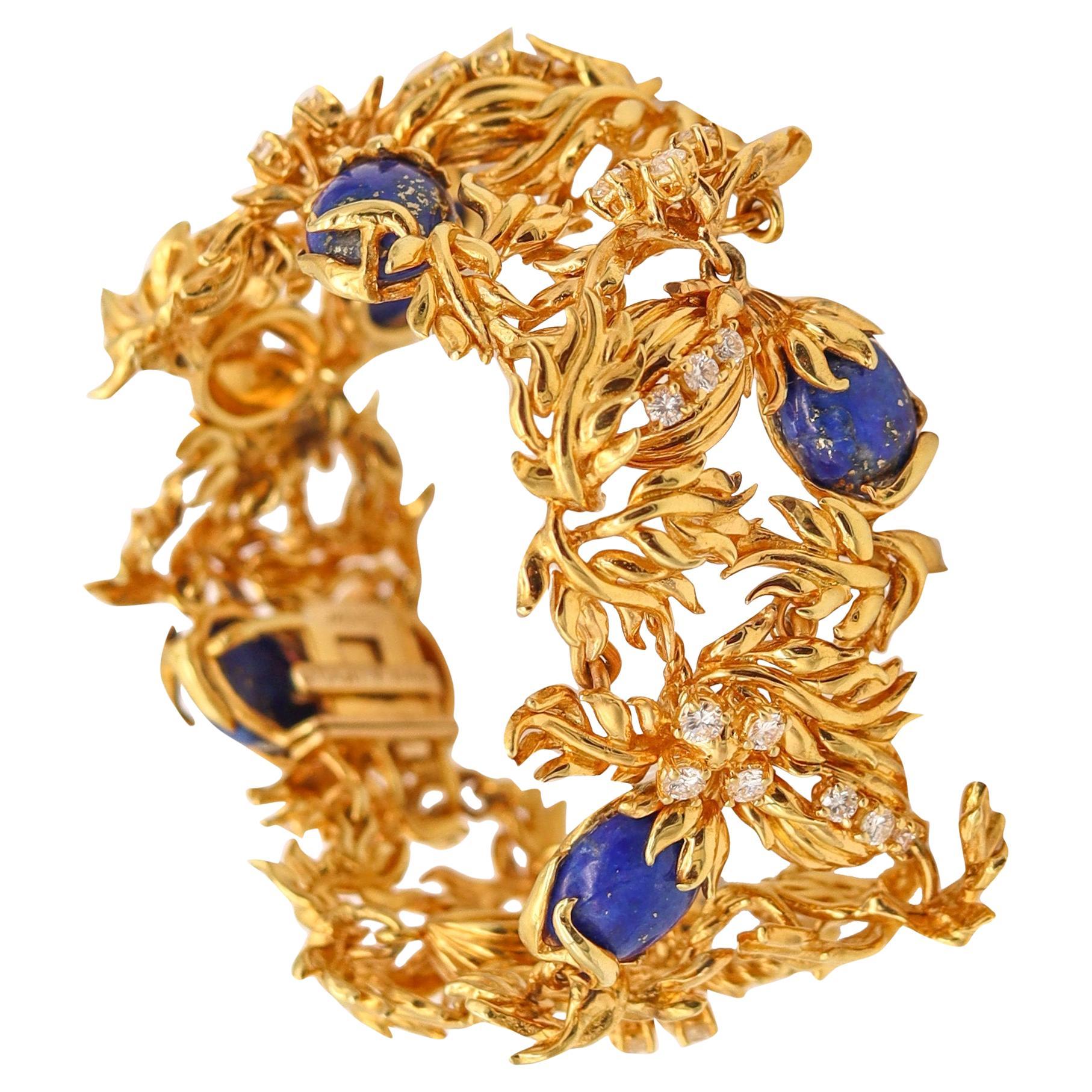 CARTIER 1970 Aldo Cipullo for Cartier en or jaune 18 carats avec lapis et diamants VS en vente