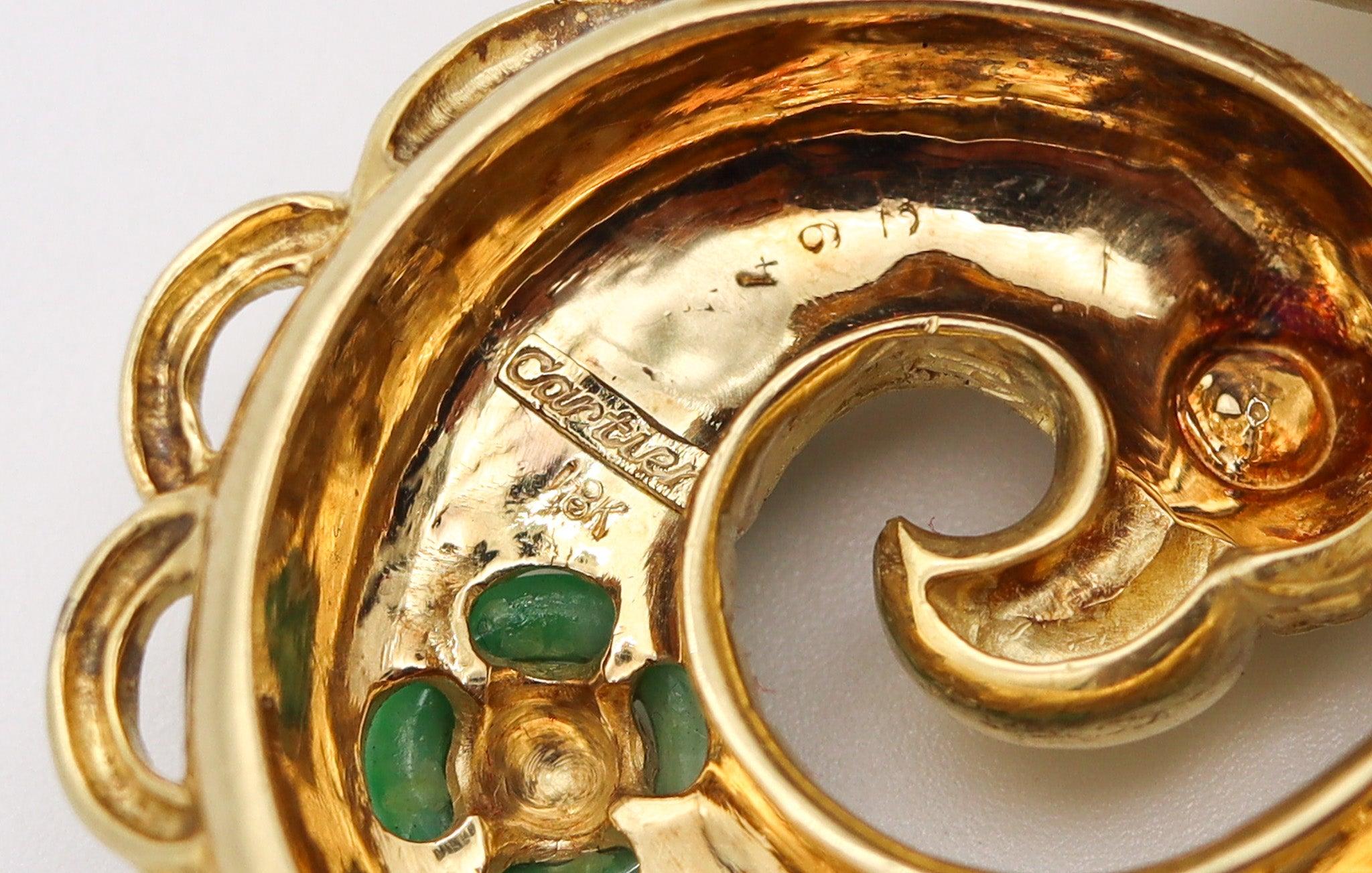 CARTIER 1970 By Bill Smith Pendant In 18Kt Yellow Gold with Green Jadeites For Sale 3