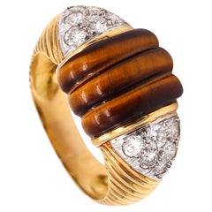 Cartier 1970 Cocktail Ring in 18Kt Yellow Gold with 6.36 Cts in Diamonds & Tiger