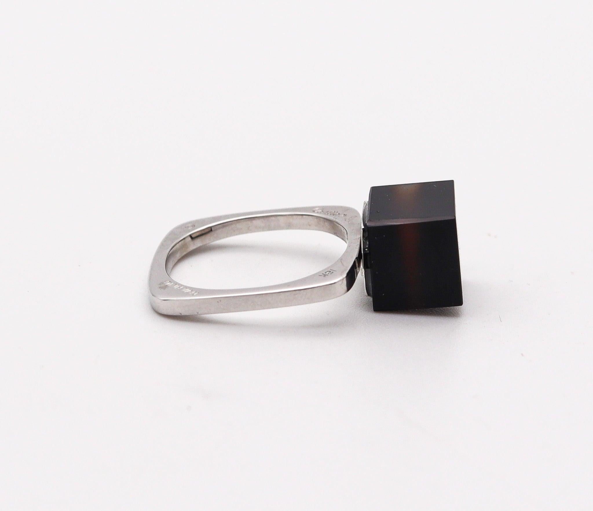 CARTIER 1970 Dinh Van Geometric Sculptural Ring In 18Kt White Gold With Onyx In Excellent Condition In Miami, FL
