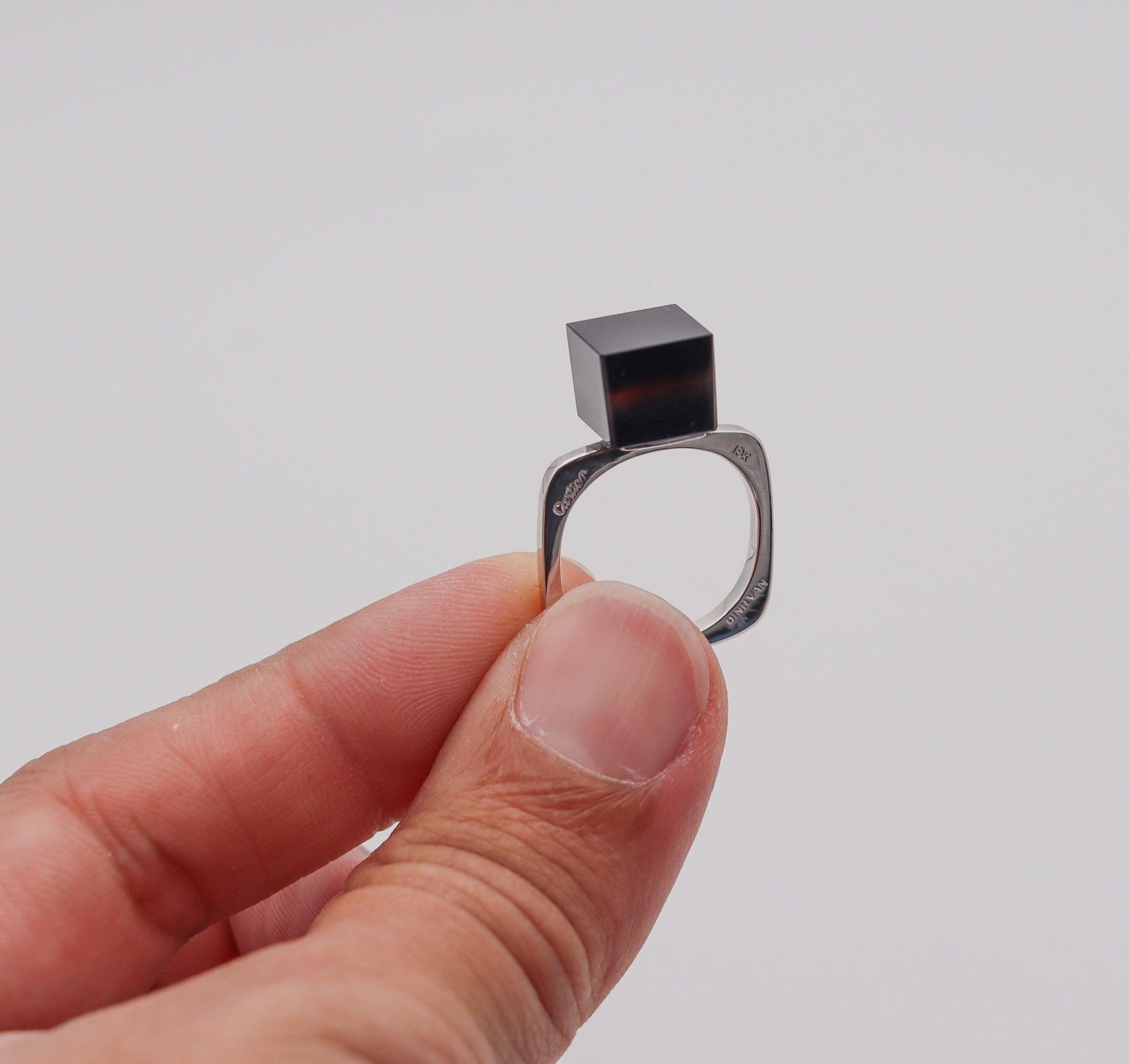 CARTIER 1970 Dinh Van Geometric Sculptural Ring In 18Kt White Gold With Onyx 1