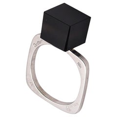 CARTIER 1970 Dinh Van Geometric Sculptural Ring In 18Kt White Gold With Onyx