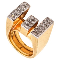 Cartier 1970 Geometric Cocktail Ring In 18Kt Yellow Gold With 1.60 Ctw Diamond