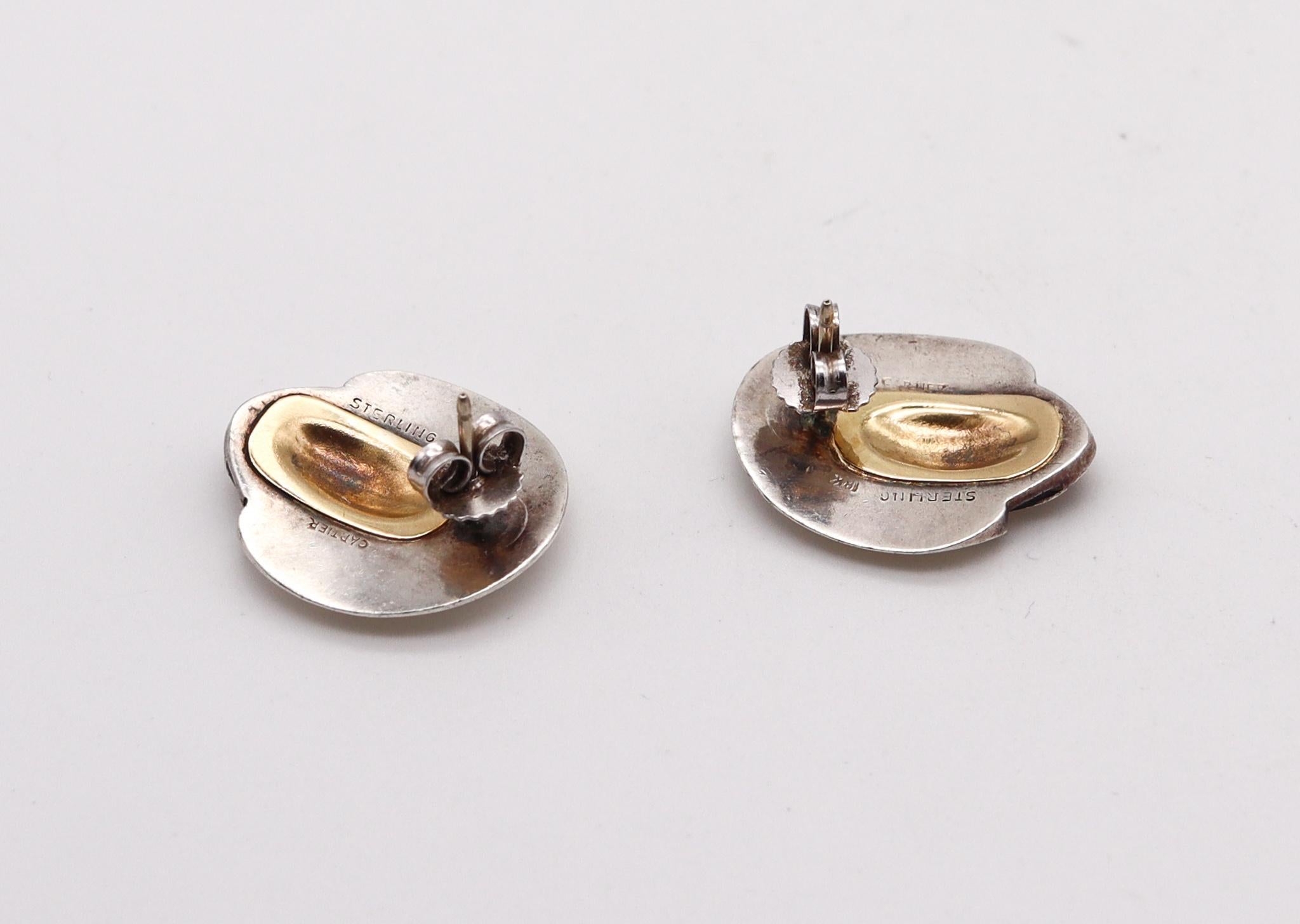 Cartier 1970 Geometric Earrings in Sterling Silver&Polished 18 Karat Yellow Gold In Excellent Condition For Sale In Miami, FL
