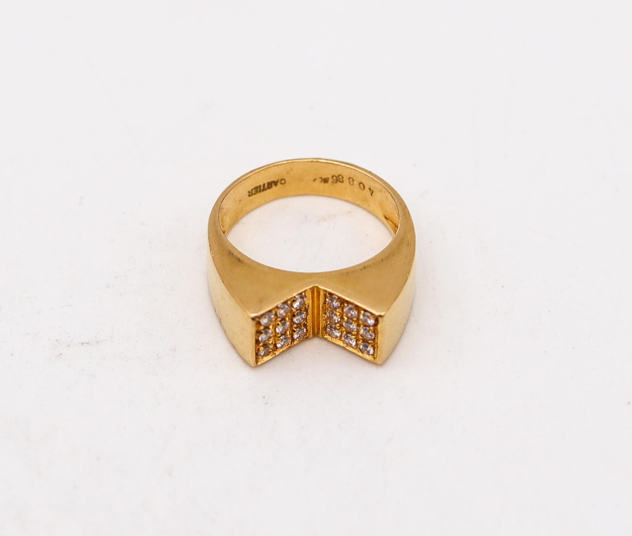 Brilliant Cut Cartier 1970 Geometric Modernist Ring in 18 Karat Yellow Gold with Diamonds