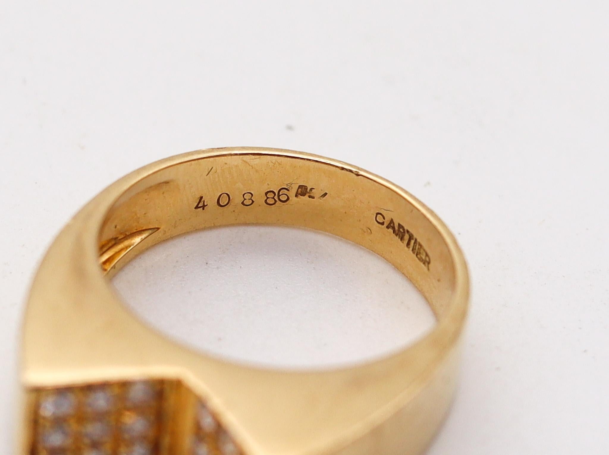 Cartier 1970 Geometric Modernist Ring in 18 Karat Yellow Gold with Diamonds In Excellent Condition In Miami, FL