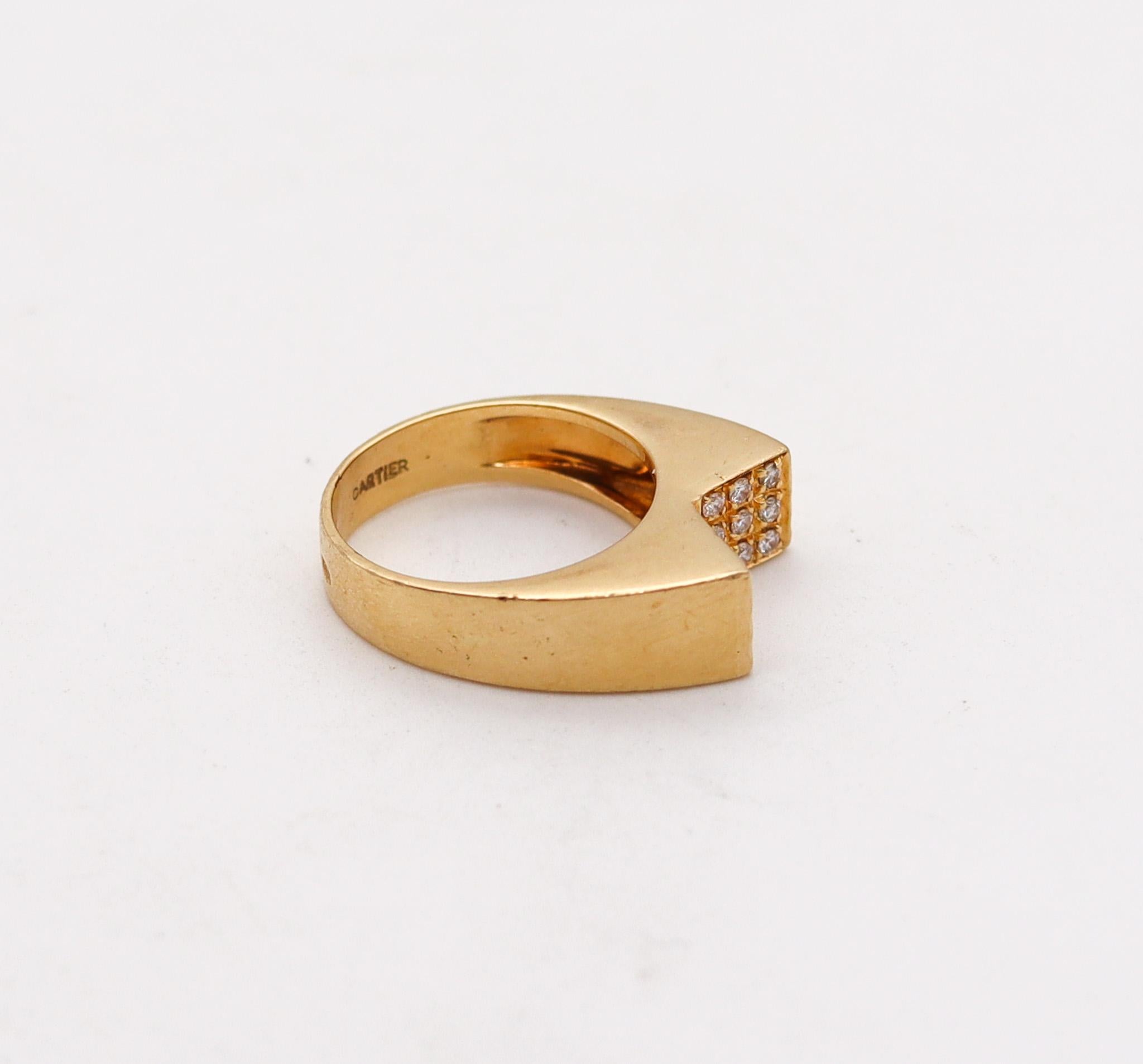 Women's Cartier 1970 Geometric Modernist Ring in 18 Karat Yellow Gold with Diamonds