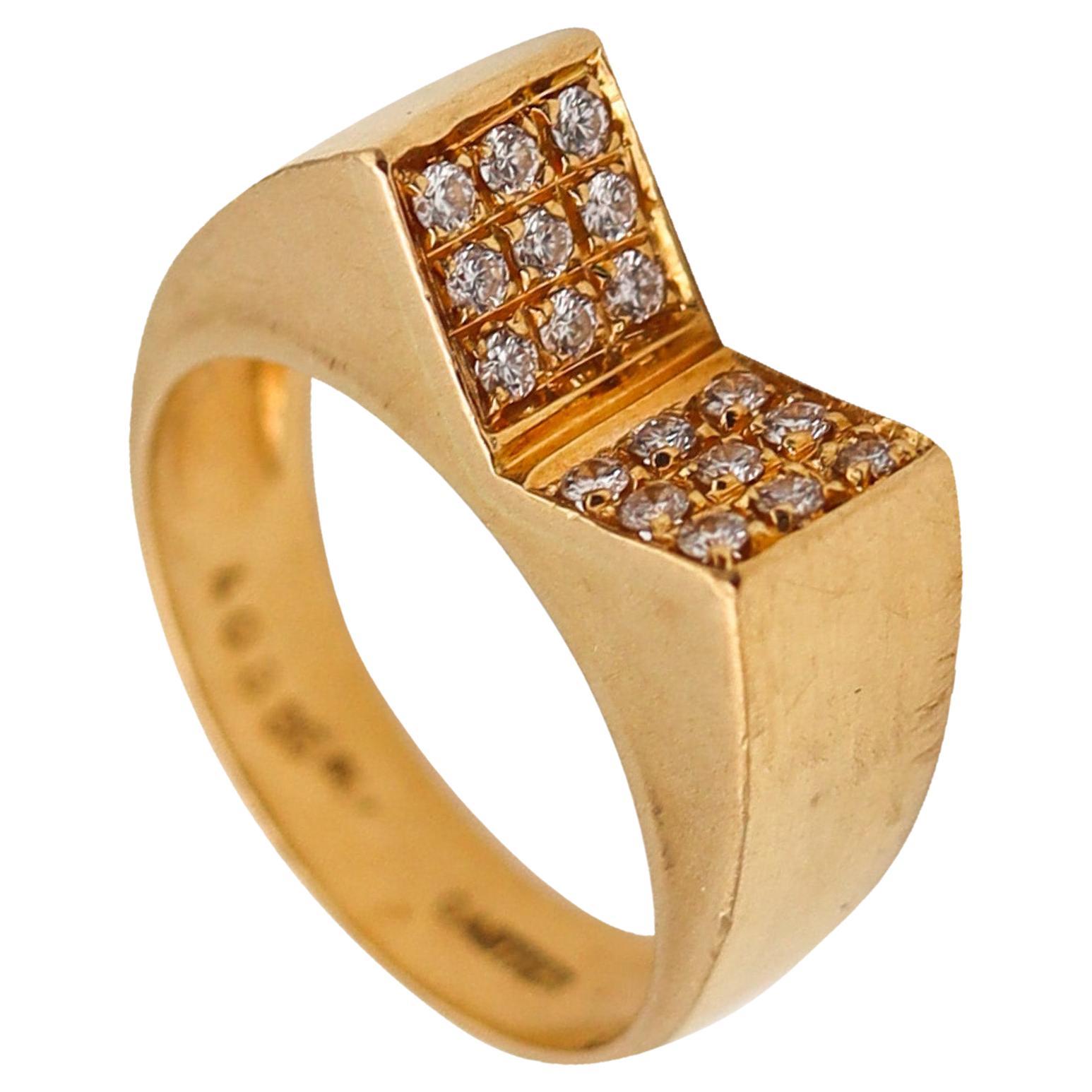 Cartier 1970 Geometric Modernist Ring in 18 Karat Yellow Gold with Diamonds