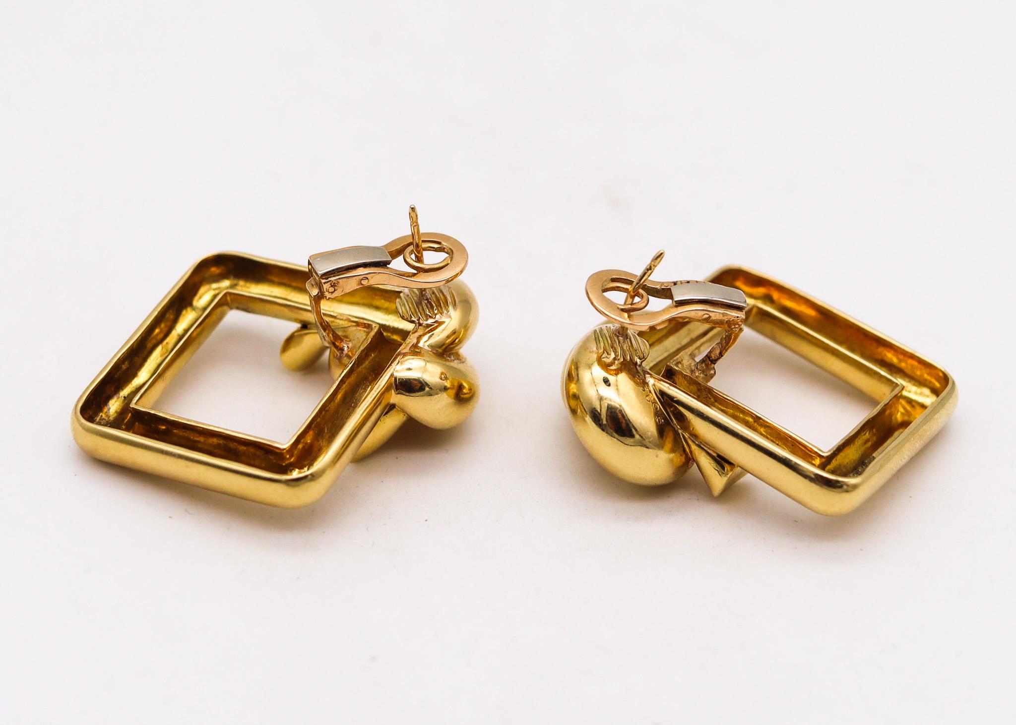 Modernist Cartier 1970 Geometric Squares and Knots Earrings in 18 Karat Yellow Gold