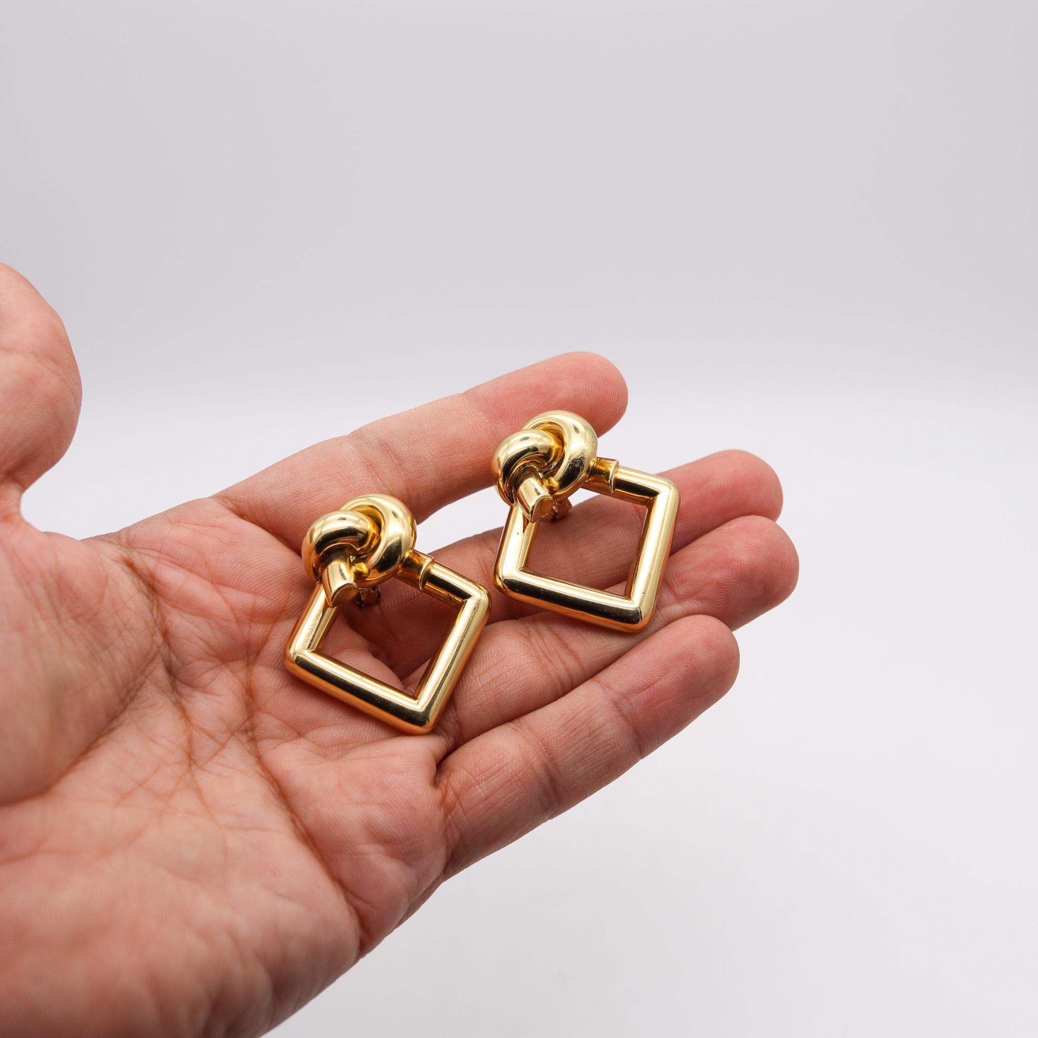 Cartier 1970 Geometric Squares and Knots Earrings in 18 Karat Yellow Gold 1