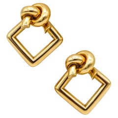 Cartier 1970 Geometric Squares and Knots Earrings in 18 Karat Yellow Gold