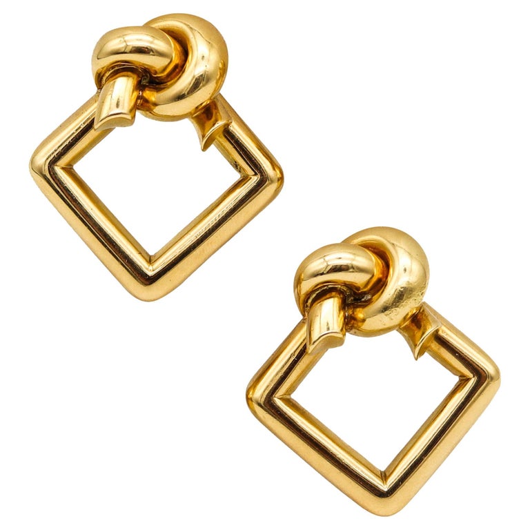 Cartier 1970 Geometric Squares and Knots Earrings in 18 Karat Yellow