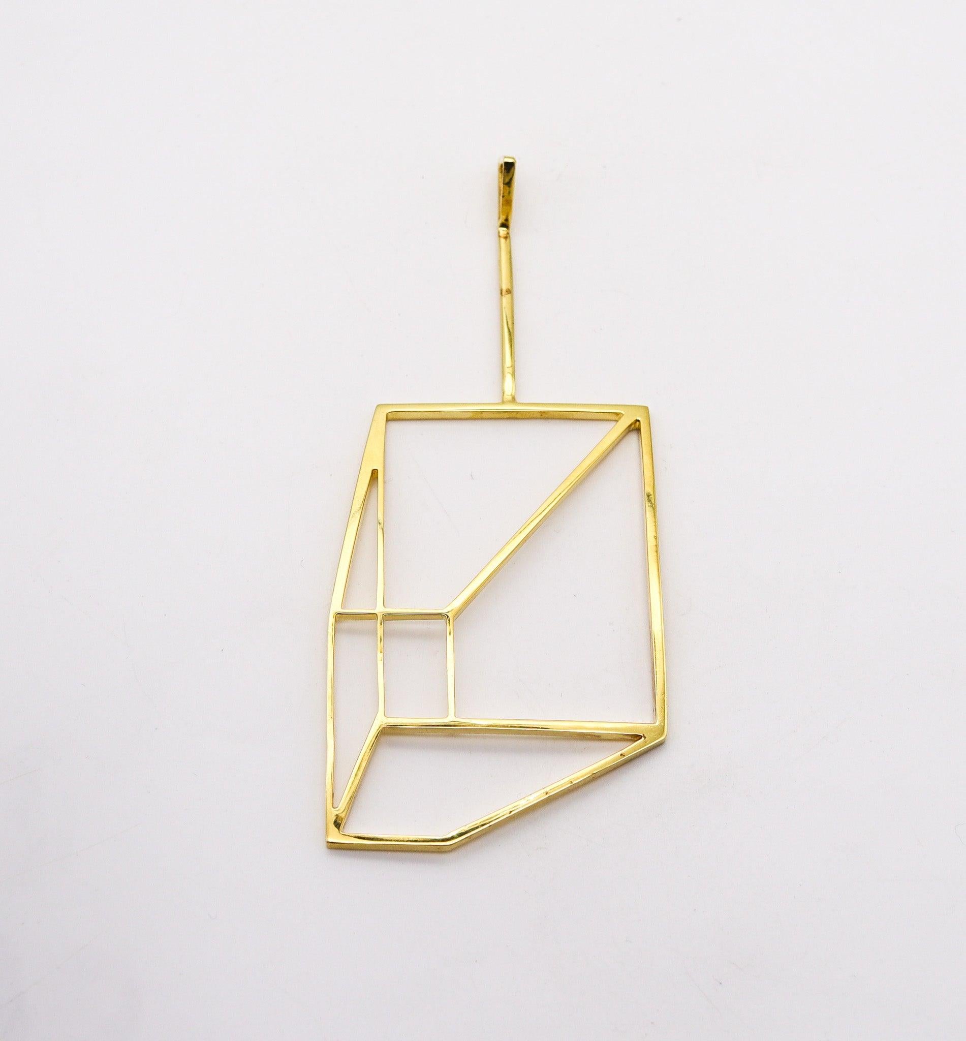 CARTIER 1970, pendentif rectangulaire géométrique en trompe-l'œil en or jaune 18 carats en vente 6
