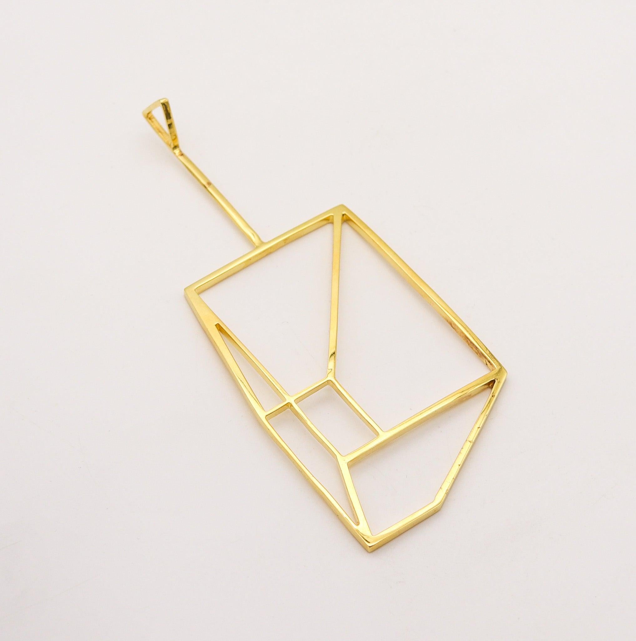 Moderniste CARTIER 1970, pendentif rectangulaire géométrique en trompe-l'œil en or jaune 18 carats en vente