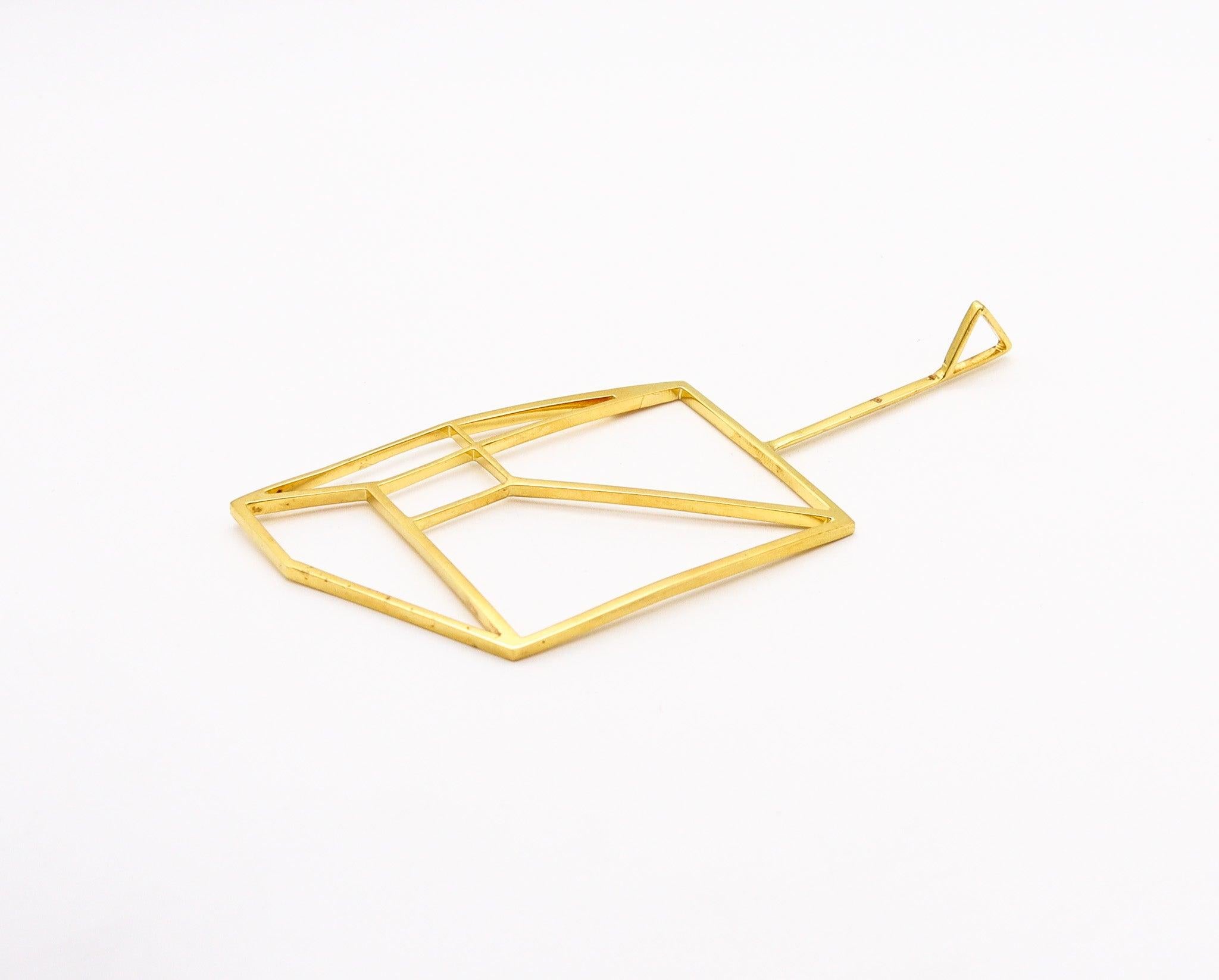CARTIER 1970, pendentif rectangulaire géométrique en trompe-l'œil en or jaune 18 carats Excellent état - En vente à Miami, FL