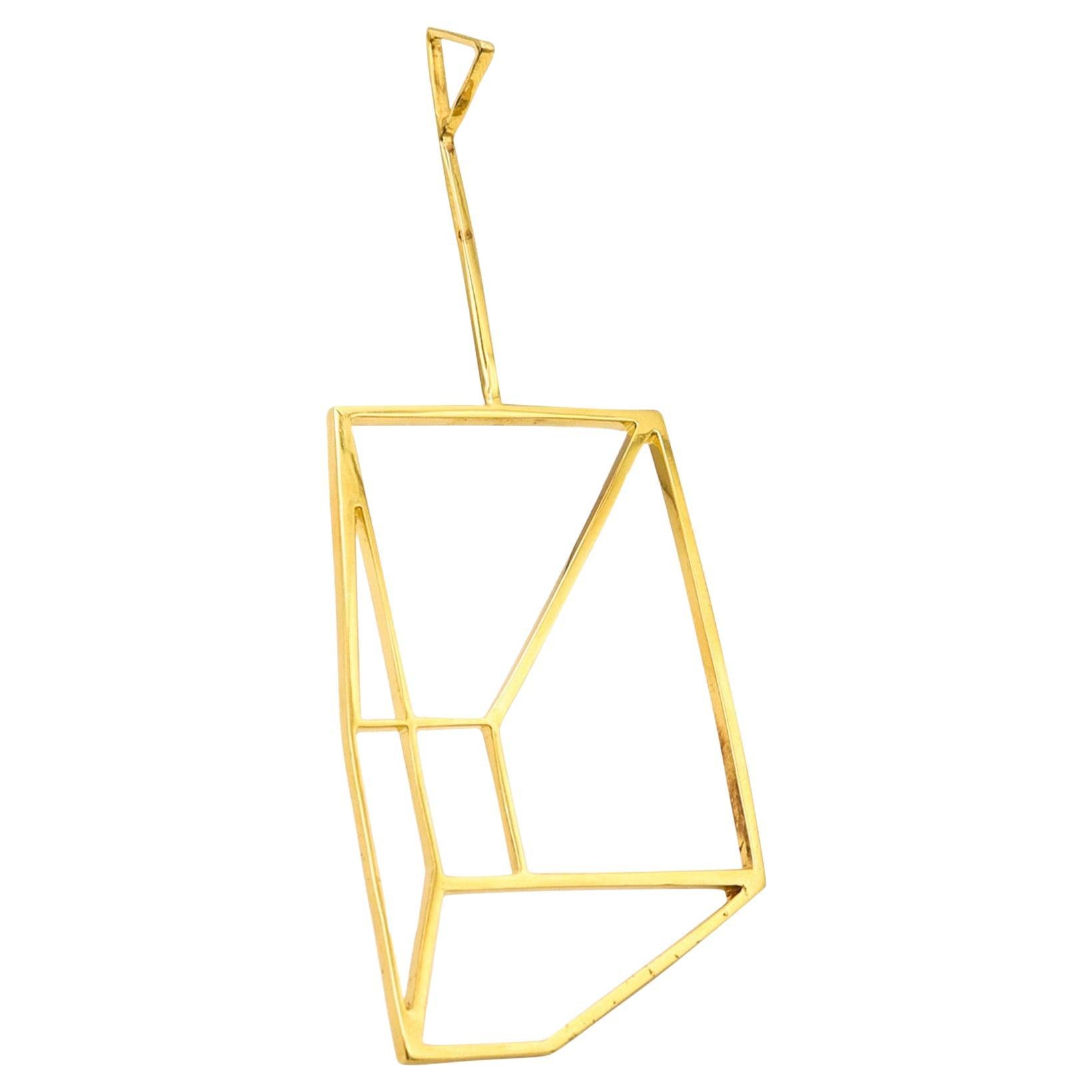 CARTIER 1970, pendentif rectangulaire géométrique en trompe-l'œil en or jaune 18 carats en vente