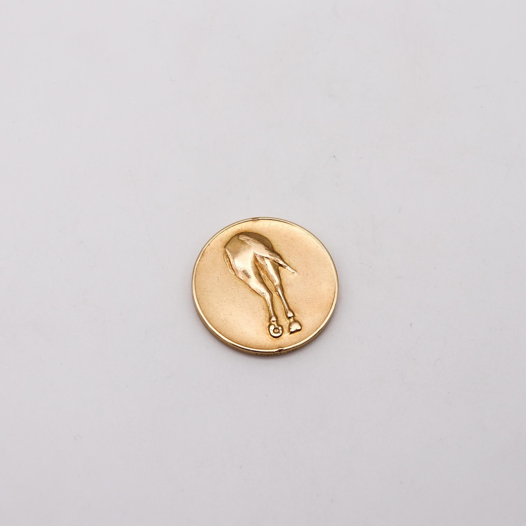 Modernist Cartier 1970 Head or Tail Horse Coin in Solid 14Kt Yellow Gold