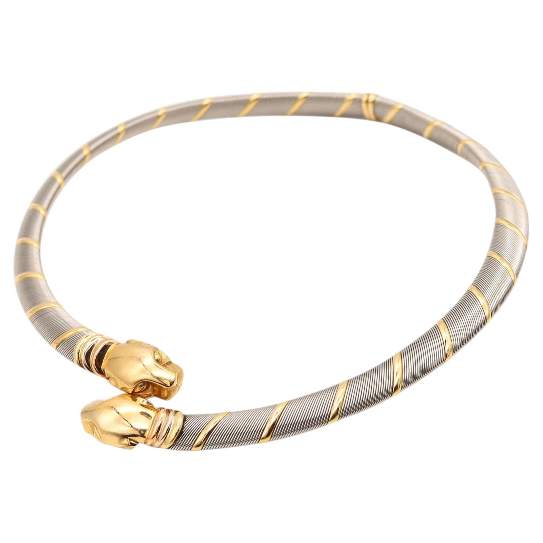 Collar «Double Panthère» de CARTIER de 1970, de estilo modernista, en oro amarillo de 18 quilates y acero