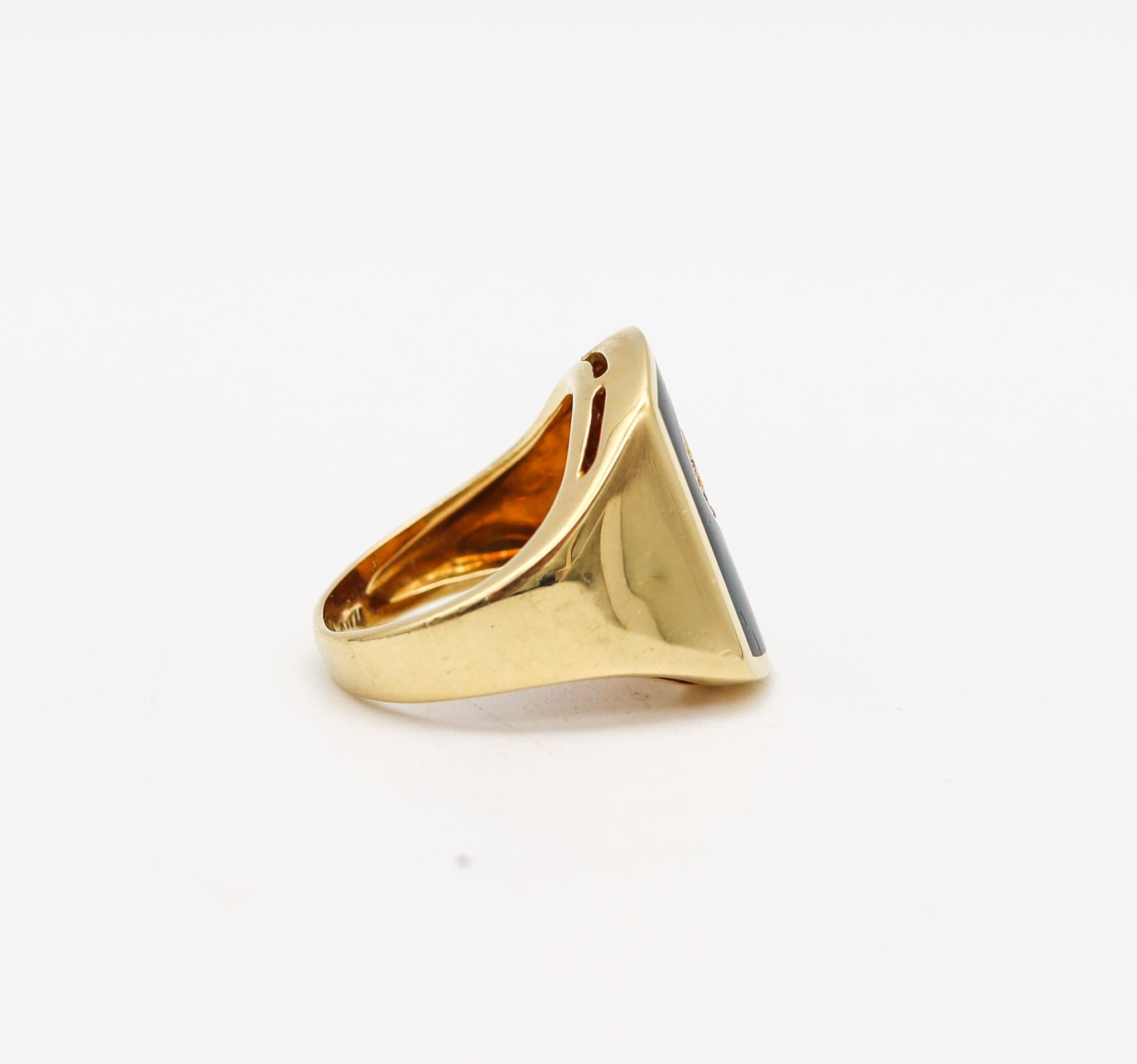 Cartier 1970 Modernist Enameled Signet Ring in 18 Karat Gold with Diamonds In Excellent Condition For Sale In Miami, FL