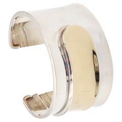 CARTIER 1970 Modernist Geometric Cuff-Bracelet In 18Kt Yellow Gold & Sterling