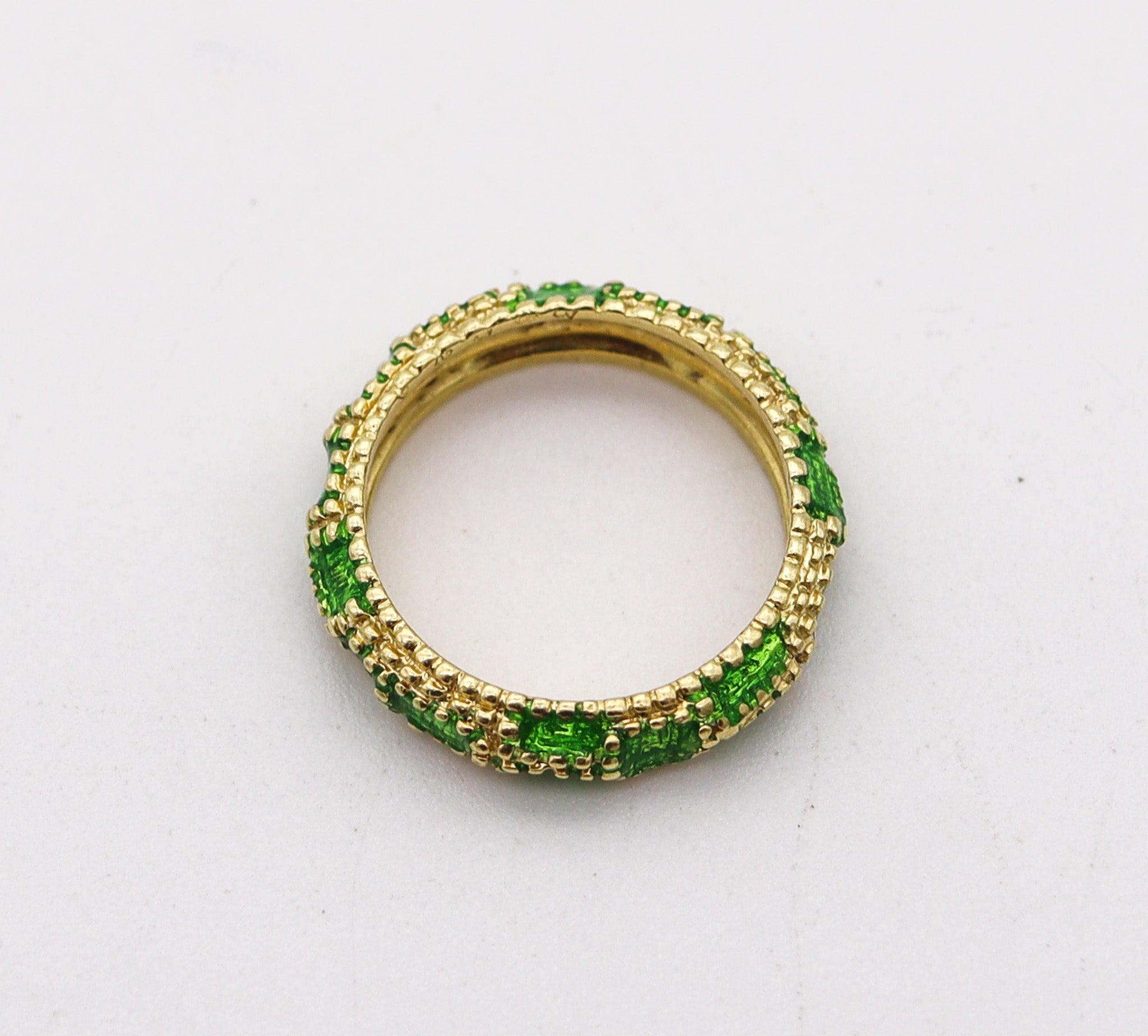 De las mujeres CARTIER 1970 Modernista Anillo de oro amarillo de 18 quilates con esmalte verde