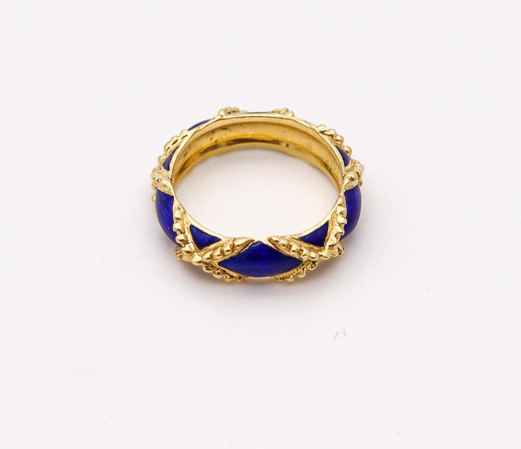 Women's CARTIER 1970 Modernist Navy Blue Enameled Band Ring In 18Kt Yellow Gold For Sale
