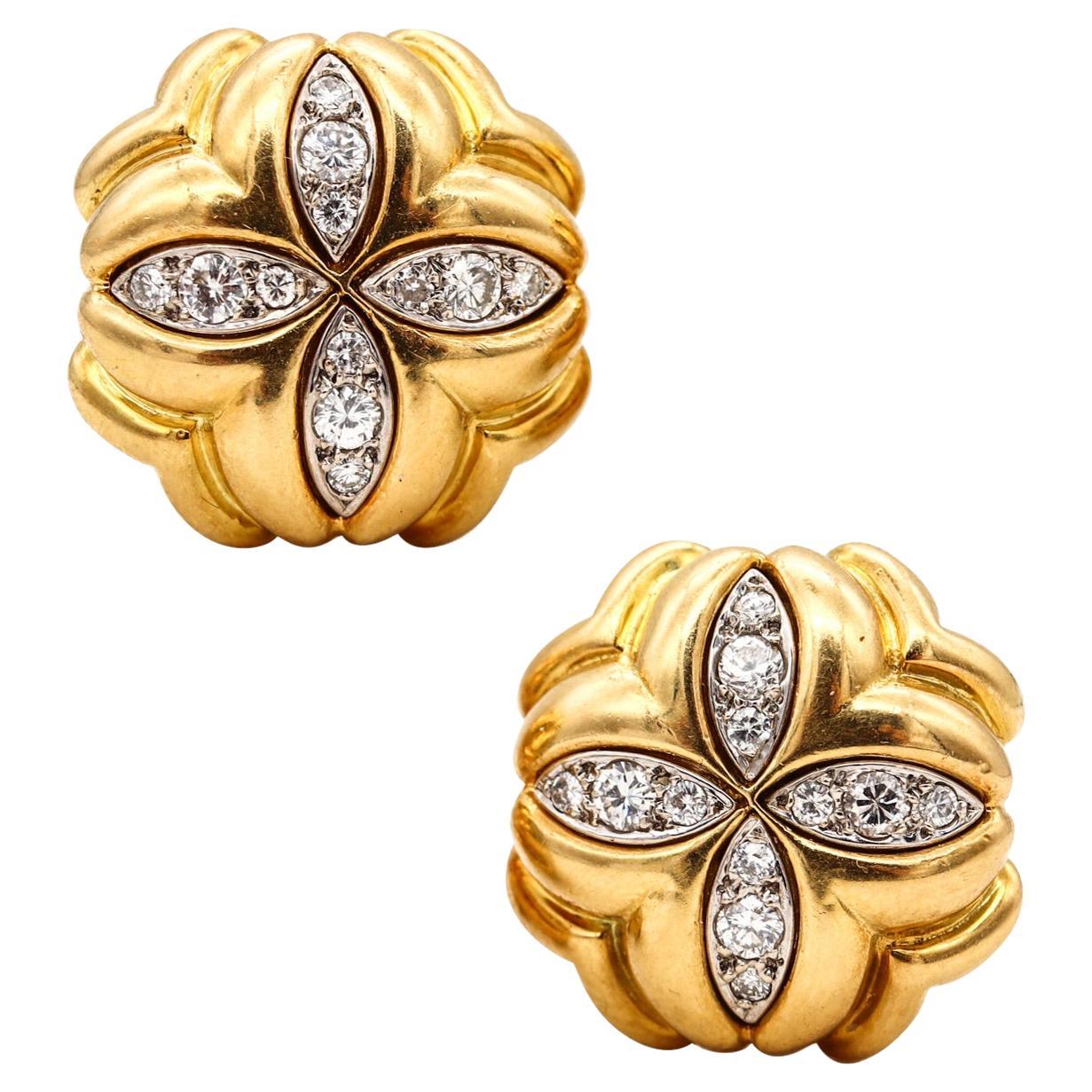 Cartier 1970 Pair Of Clovers Clips Earrings In 18Kt Yellow Gold With VS Diamonds For Sale