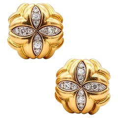 Retro Cartier 1970 Pair Of Clovers Clips Earrings In 18Kt Yellow Gold With VS Diamonds