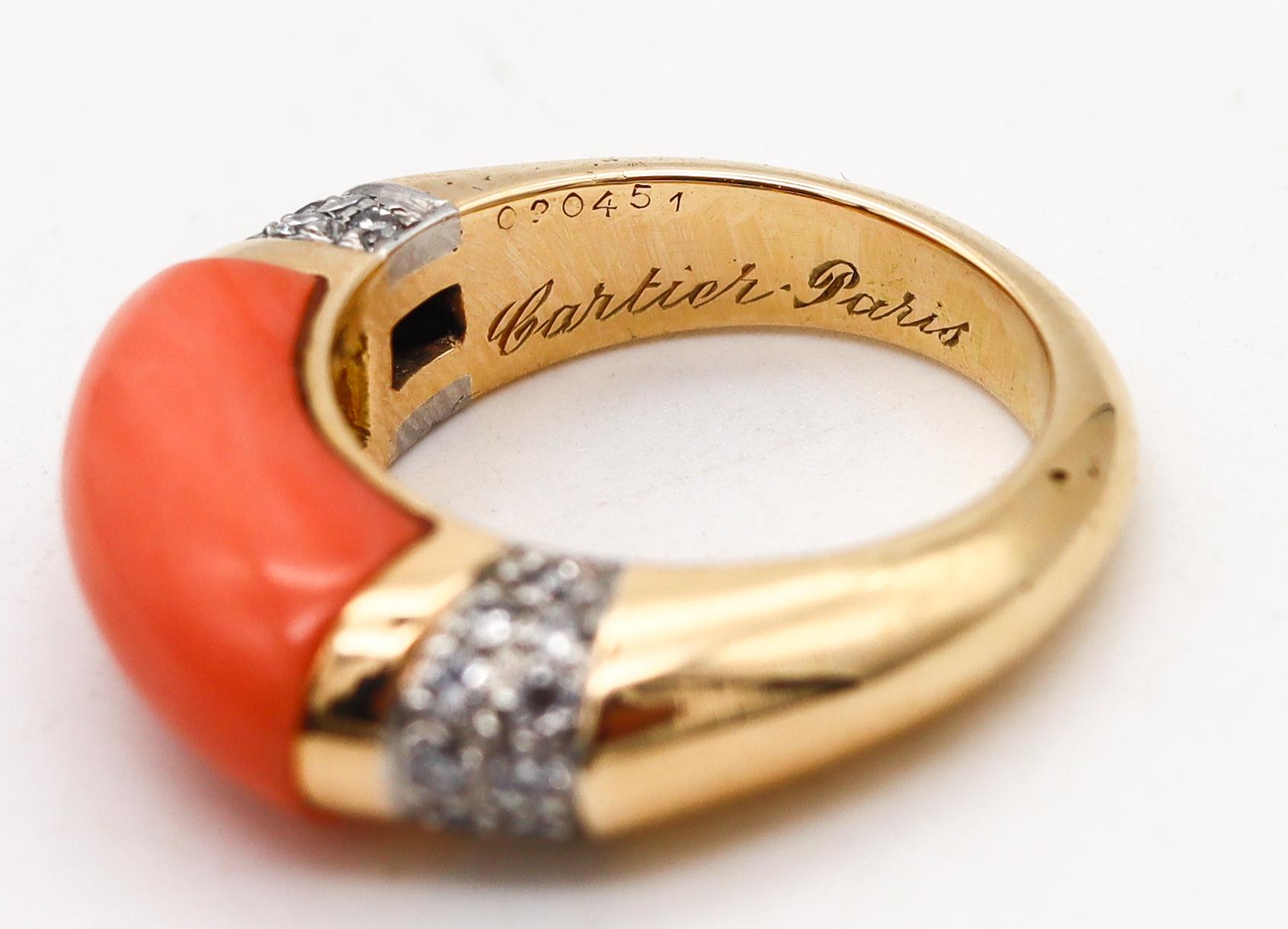 Modernist Cartier 1970 Paris George L'enfant Ring 18Kt Gold with 6.23 Cts Diamonds & Coral For Sale