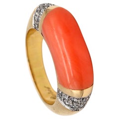 Used Cartier 1970 Paris George L'enfant Ring 18Kt Gold with 6.23 Cts Diamonds & Coral