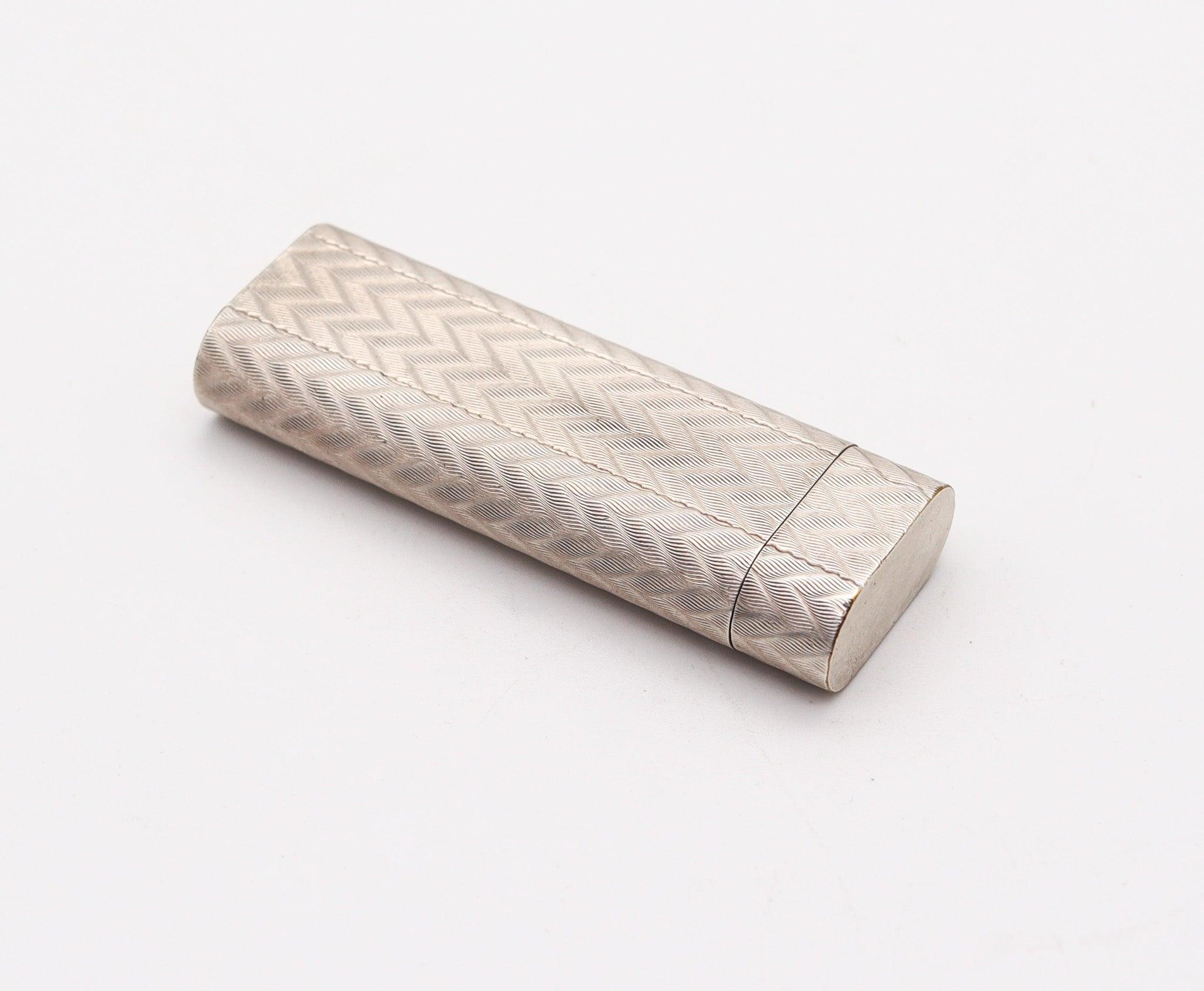 Modern CARTIER 1970 Paris Guilloché Pocket Butane Gas Lighter In Plaqué d'Argent For Sale