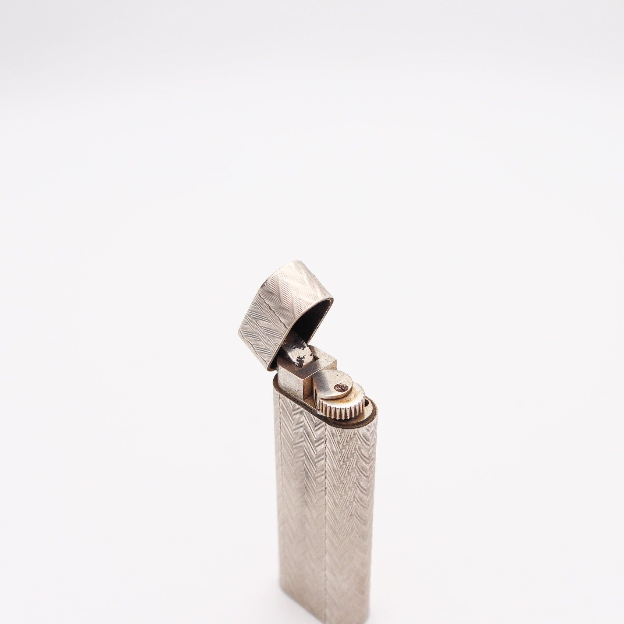 Engraved CARTIER 1970 Paris Guilloché Pocket Butane Gas Lighter In Plaqué d'Argent For Sale