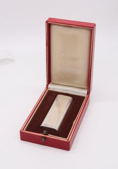 CARTIER 1970 Paris Linear-Oval Pocket Butane Gas Lighter In Plaqué d'Argent