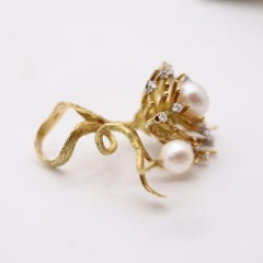 CARTIER 1970 Roger Lucas Sculptural Cocktail Ring With Diamonds & Pearls