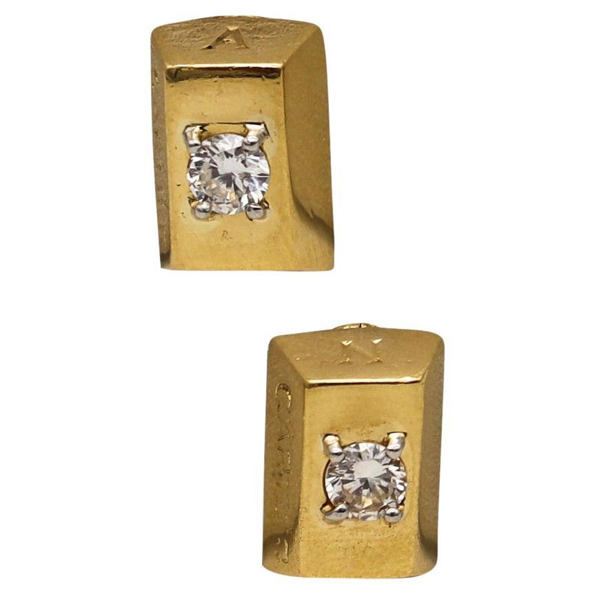 Cartier 1970 Vintage 1/8 Oz Ingots Earrings in 18Kt Yellow Gold with VVS Diamond For Sale