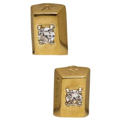 Cartier 1970 Vintage 1/8 Oz Ingots Earrings in 18Kt Yellow Gold with VVS Diamond