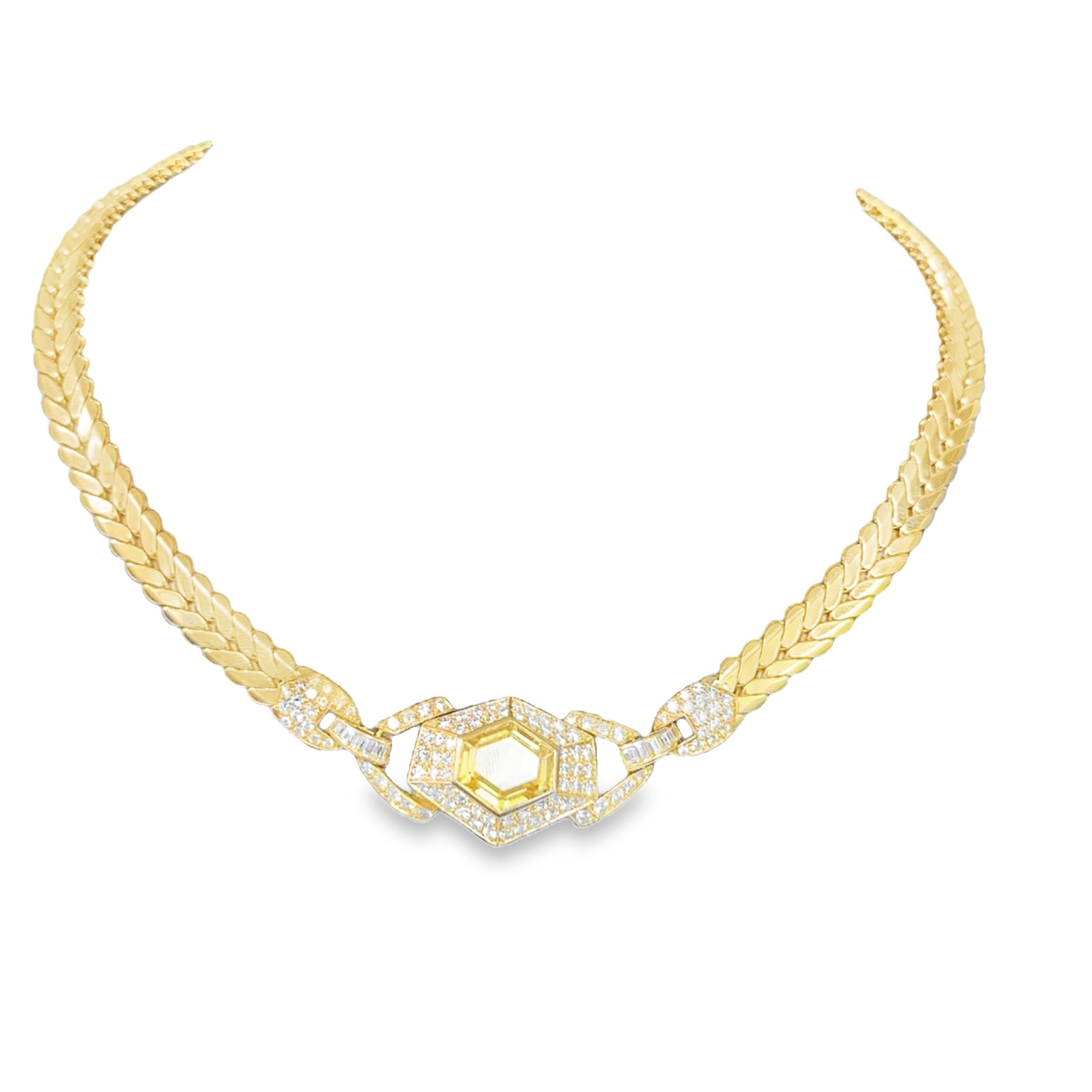 Trapezoid Cut Cartier 1970 Yellow Sapphire and Diamond Link Necklace in 18k Gold For Sale