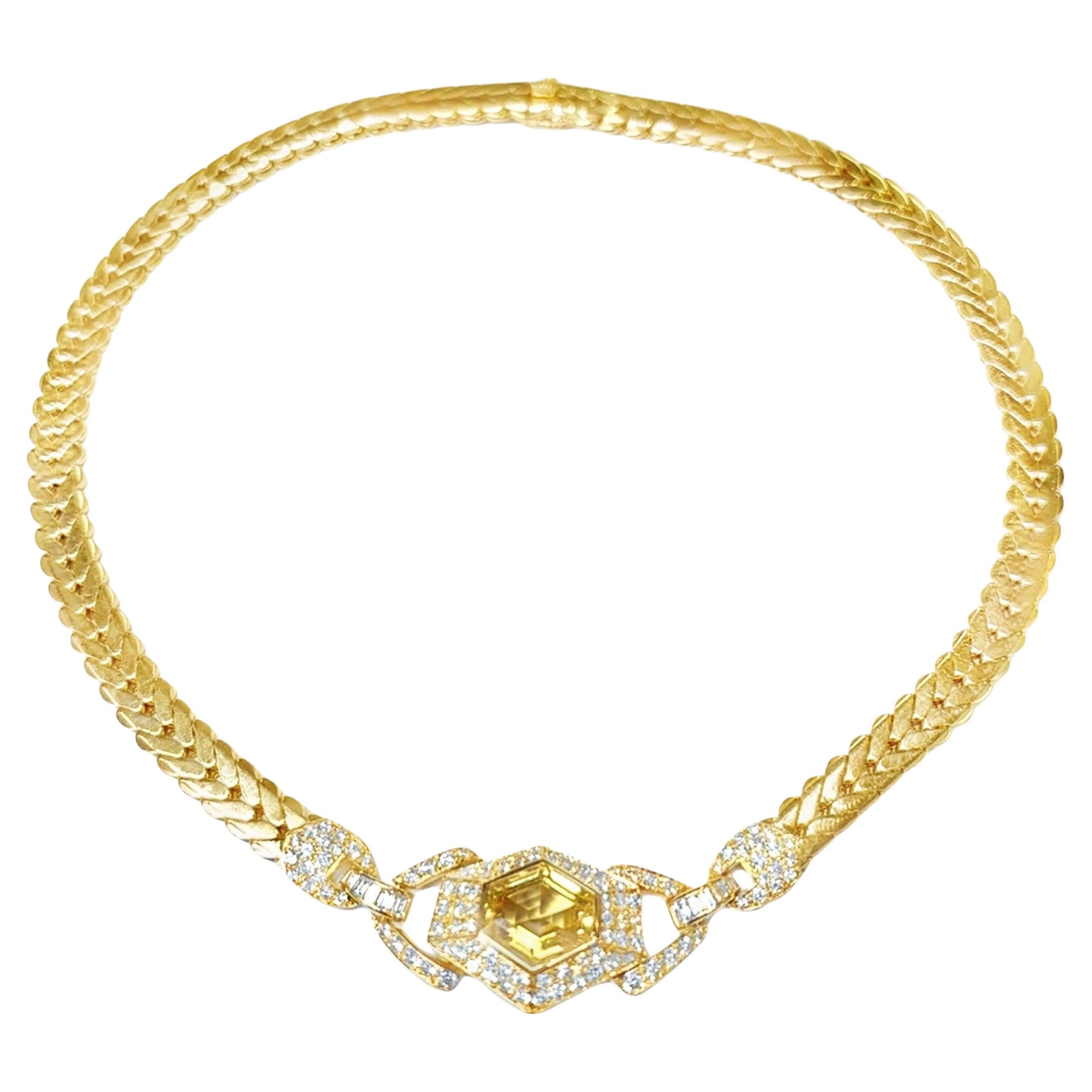 Cartier 1970 Yellow Sapphire and Diamond Link Necklace in 18k Gold For Sale