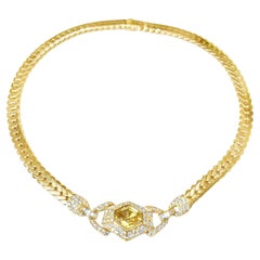 Cartier 1970 Yellow Sapphire and Diamond Link Necklace in 18k Gold