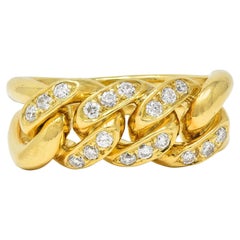 Cartier 1970's 0.54 CTW Diamond 18 Karat Yellow Gold Vintage Chain Link Ring